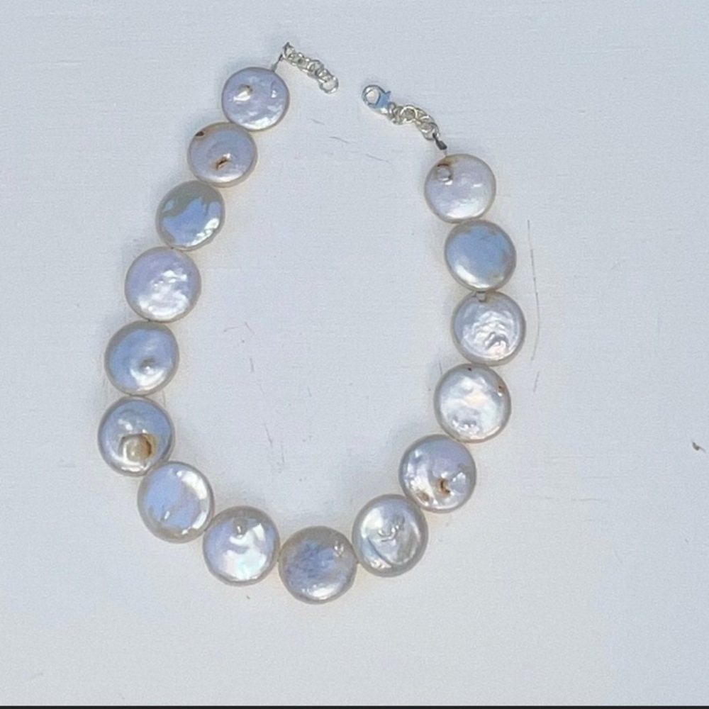 Coin pearl choker necklace adjustable with sterling silver fixtures custom